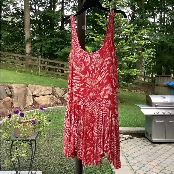 Free People Scoop Neck Sleeveless Beach Print Dress Red XS - Picture 2 of 14